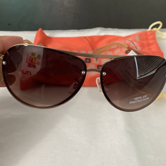 BNWT Fossil F157 Brown Old Rose Rimless Pilot Sunglasses - Picture 2 of 5